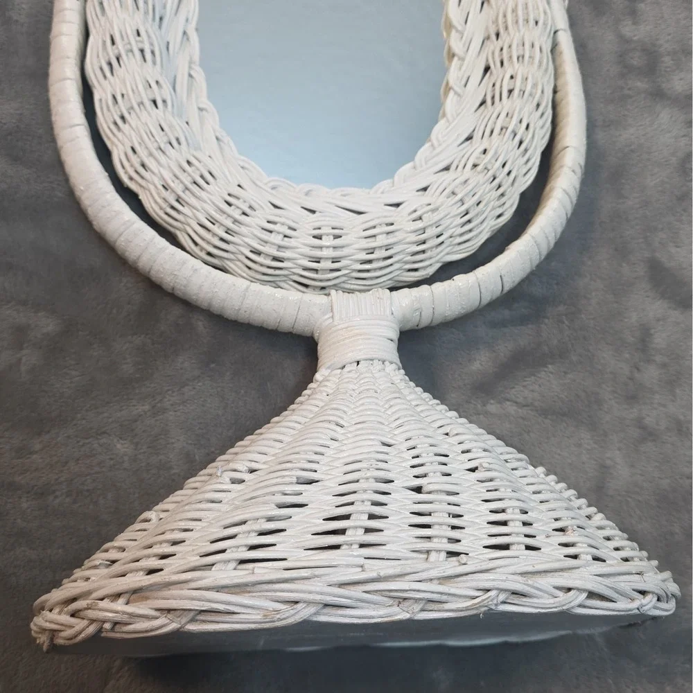 Vintage Wicker Rattan Vanity Mirror Cottage Cabin Chic Make-Up